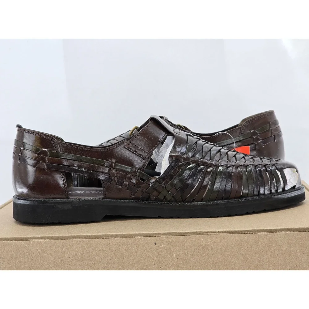 Deer Stags Bamboo Huarache Sandals Mens 14 Brown Woven Leather Slip On -New